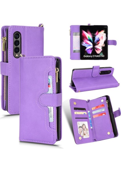 Samsung Galaxy Z Için Kılıf Fold 3 Kart Tutucu Manyetik Pu Deri Flip (Yurt Dışından)