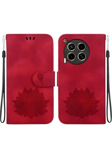 Tecno Camon 30 4g/5g Manyetik Kickstand Kabartma Lotus Için Flip Case (Yurt Dışından)