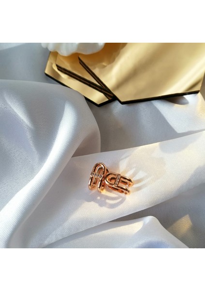 Kadın Vip Çelik Gold Taş Detay Küpe 15MM