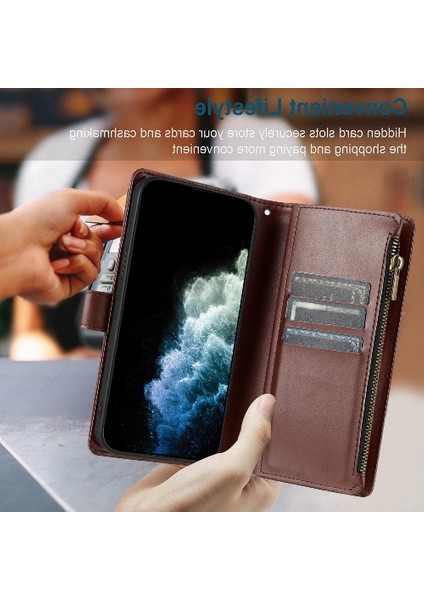 Realme 12 Artı Cüzdan Fermuar Kart Yuvaları Için Kılıf Folio Çanta Kapak Çevirin (Yurt Dışından) modelleri