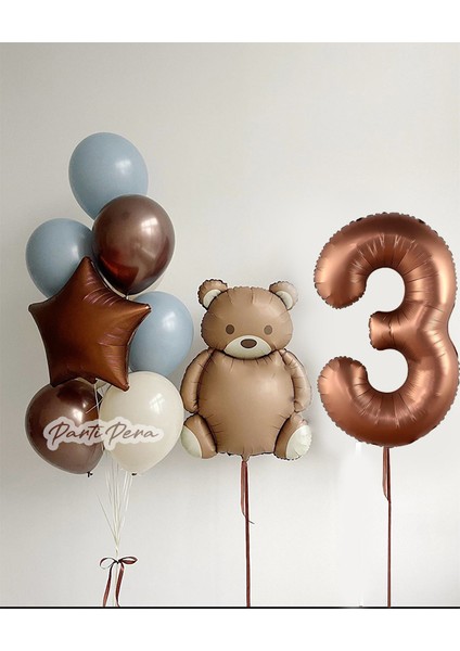 Retro Ayı Yıldız Kahverengi Rakam Folyo Balon Doğum Günü Balon Seti