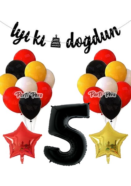 Sarı Kırmızı Pastel Balon Rakam Folyo Balon Yıldız Folyo Balon Doğum Günü Balonları