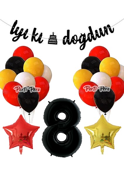 Sarı Kırmızı Pastel Balon Rakam Folyo Balon Yıldız Folyo Balon Doğum Günü Balonları