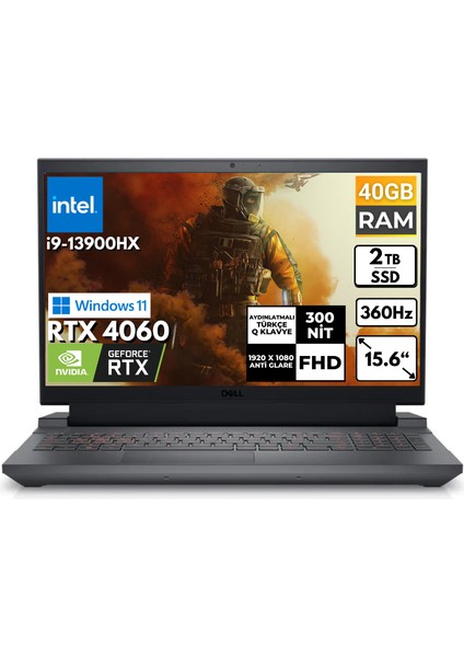 G15 5530 I9-13900HX 40-Gbddr5 2 Tbssd Rtx 4060 15.6" Fhd Windows 11 Pro Taşınabilir Bilgisayar G155530017U BT20