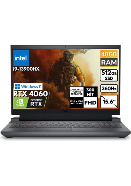 G15 5530 I9-13900HX 40-Gbddr5 512 GB SSD Rtx 4060 15.6" Fhd Windows 11 Pro Taşınabilir Bilgisayar G155530017U BT44