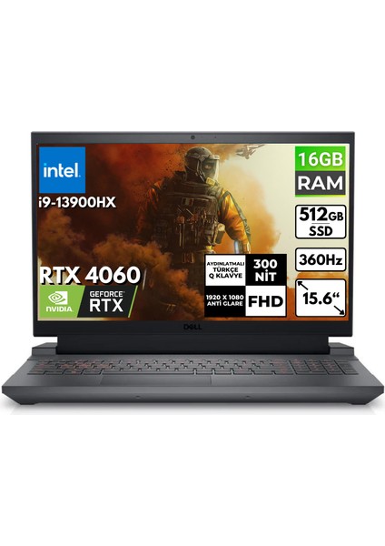 G15 5530 I9-13900HX 16-Gbddr5 512 GB SSD Rtx 4060 15.6" Fhd Freedos Taşınabilir Bilgisayar G155530017U BT45