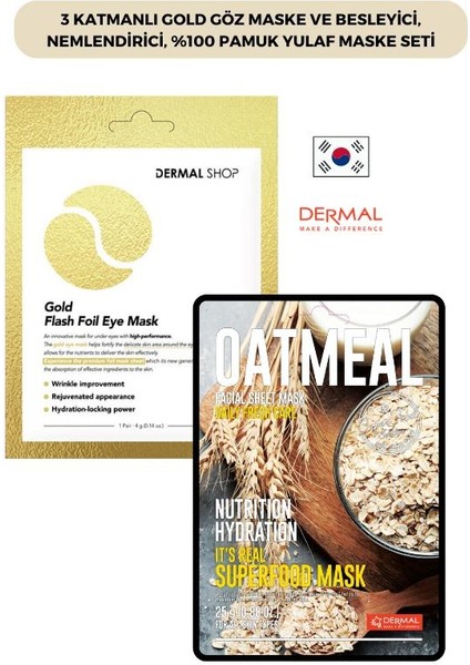 3 Katmanlı Gold Göz Maske ve Besleyici, Nemlendirici, %100 Pamuk Yulaf Maske Seti