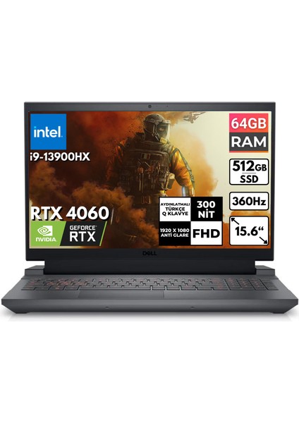 G15 5530 I9-13900HX 64-Gbddr5 512 GB SSD Rtx 4060 15.6" Fhd Freedos Taşınabilir Bilgisayar G155530017U BT47