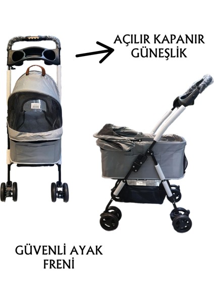 Evcil Hayvan Arabası 65 x 45 x 95 cm Gri Max 15 kg