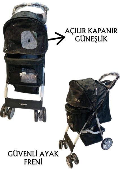 Evcil Hayvan Arabası 82 x 46 x 99 cm Siyah Max 15 kg