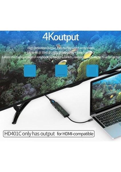 Type C To HDMI 2 Adet USB 3.0 ve Pd 60W Usb-C Çoklu Bağlantı Adaptörü 4 In 1 Hub H401