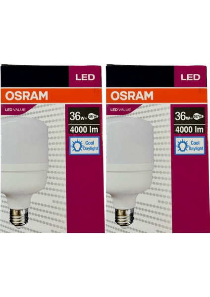 36W (197W) 6500K (Beyaz Işık) E27 Duylu LED Torch Ampul (2 Adet)