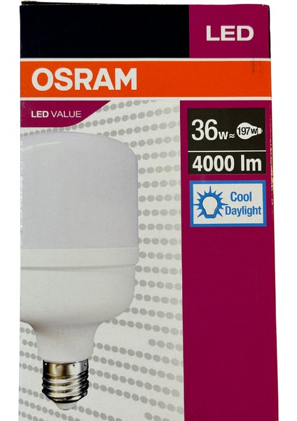 36W (197W) 6500K (Beyaz Işık) E27 Duylu LED Torch Ampul (2 Adet)