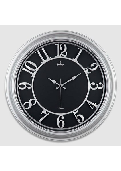 Duvar Saati Gri Içi Siyah 46cm Kabartma Rakam Metal Akrep Yelkovan Akar Saniye 13
