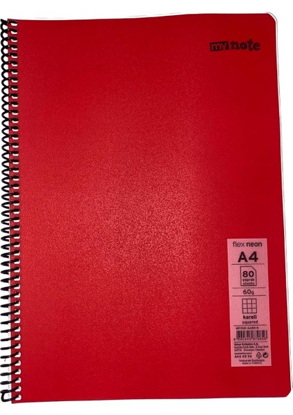 Flex Neo Defter A4 80 Yaprak Kareli Kırmızı