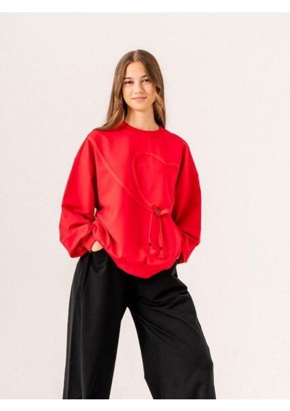 Kız Çocuk Ekstrafor Kalp Detaylı Tasarım Sweatshirt