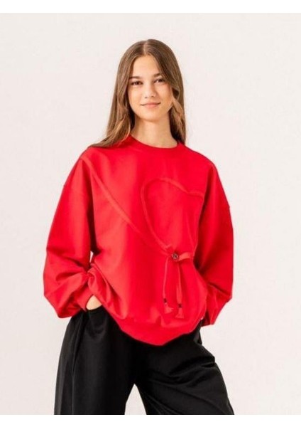 Kız Çocuk Ekstrafor Kalp Detaylı Tasarım Sweatshirt