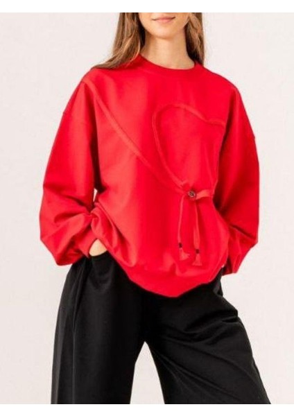 Kız Çocuk Ekstrafor Kalp Detaylı Tasarım Sweatshirt