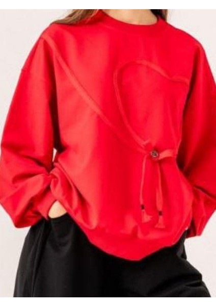 Kız Çocuk Ekstrafor Kalp Detaylı Tasarım Sweatshirt