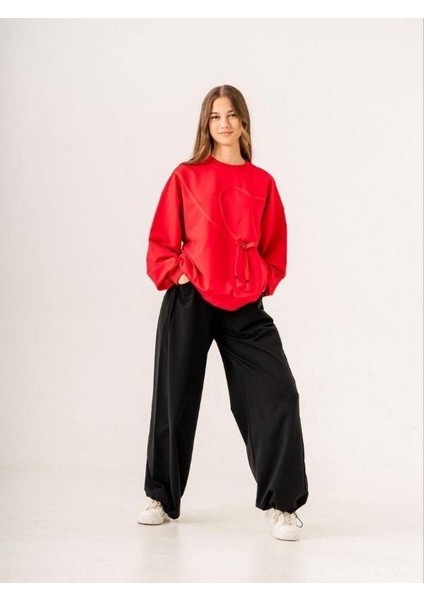 Kız Çocuk Ekstrafor Kalp Detaylı Tasarım Sweatshirt