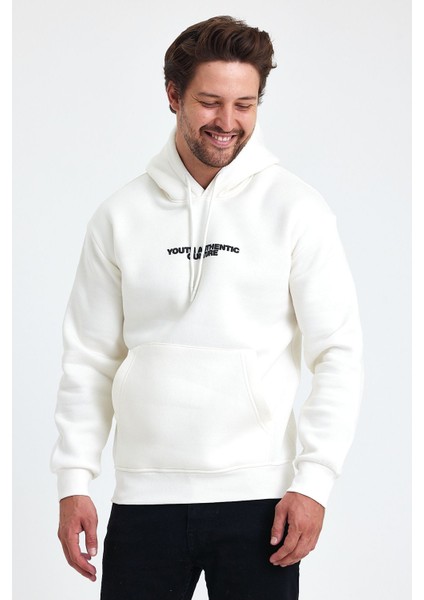 Erkek Ön ve Arka Baskılı 3 Iplik Şardonlu Kapüşonlu Sweatshirt