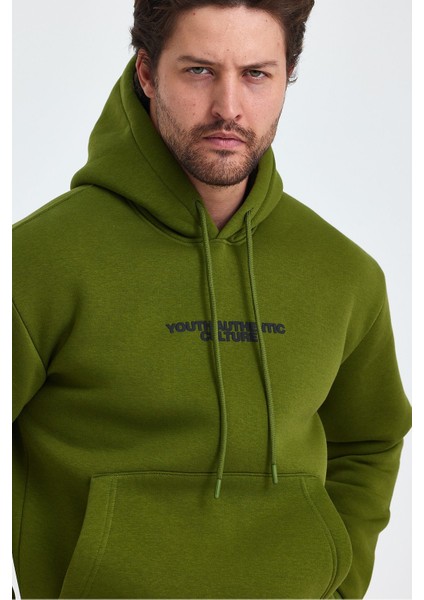 Erkek Ön ve Arka Baskılı 3 Iplik Şardonlu Kapüşonlu Sweatshirt