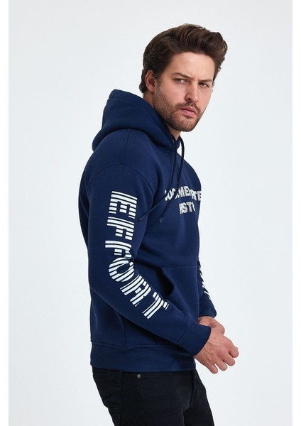 Erkek Yazı Baskılı Regular 3 Iplik Şardonlu Kapüşonlu Sweatshirt