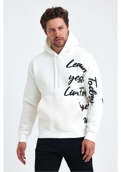 Erkek Today Yazı Baskılı 3 Iplik Şardonlu Kapüşonlu Regular Sweatshirt