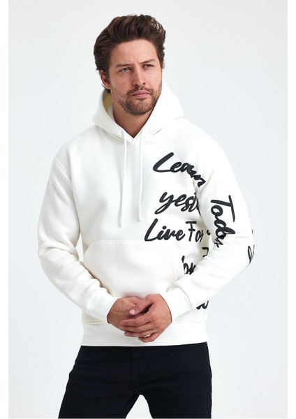 Erkek Today Yazı Baskılı 3 Iplik Şardonlu Kapüşonlu Regular Sweatshirt fiyatları