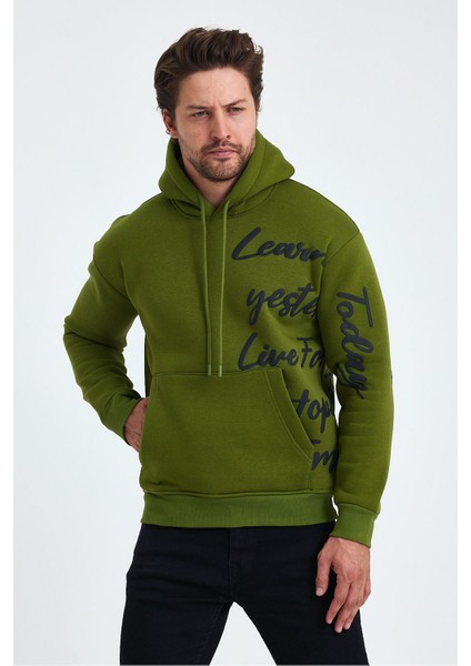 Erkek Today Yazı Baskılı 3 Iplik Şardonlu Kapüşonlu Regular Sweatshirt