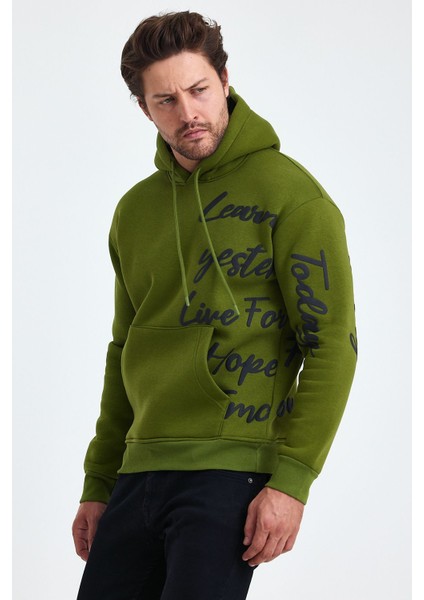 Erkek Today Yazı Baskılı 3 Iplik Şardonlu Kapüşonlu Regular Sweatshirt