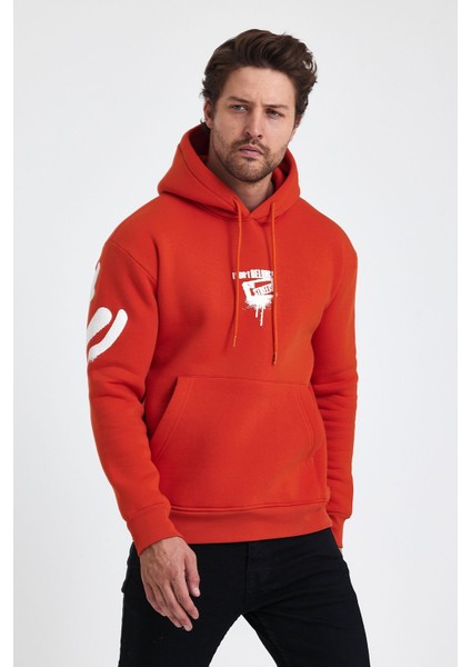 Erkek Standart Fit Normal Kesim Içi Polarlı 3 Iplik Kapüşonlu Pamuklu Sweatshirt