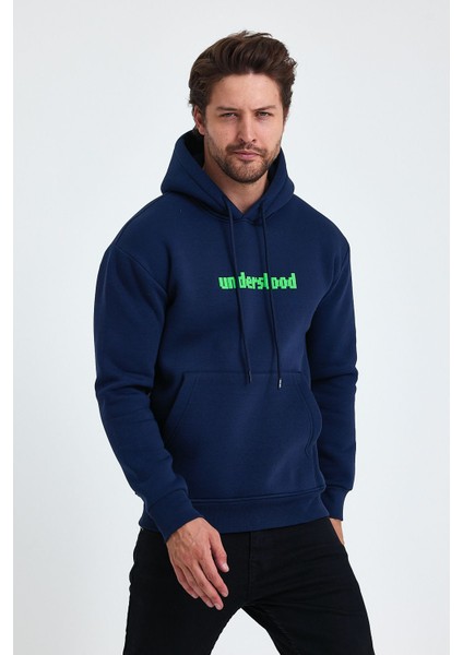 Erkek Standart Fit Normal Kesim Içi Polarlı 3 Iplik Kapüşonlu Pamuklu Sweatshirt