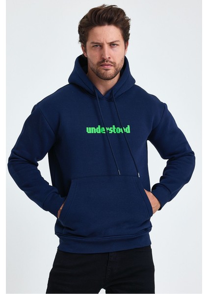 Erkek Standart Fit Normal Kesim Içi Polarlı 3 Iplik Kapüşonlu Pamuklu Sweatshirt