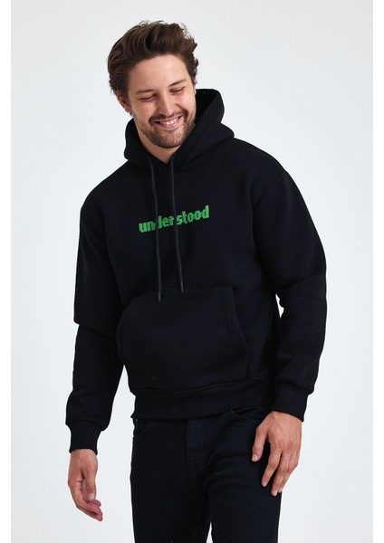 Erkek Standart Fit Normal Kesim Içi Polarlı 3 Iplik Kapüşonlu Pamuklu Sweatshirt