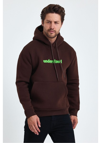 Erkek Standart Fit Normal Kesim Içi Polarlı 3 Iplik Kapüşonlu Pamuklu Sweatshirt