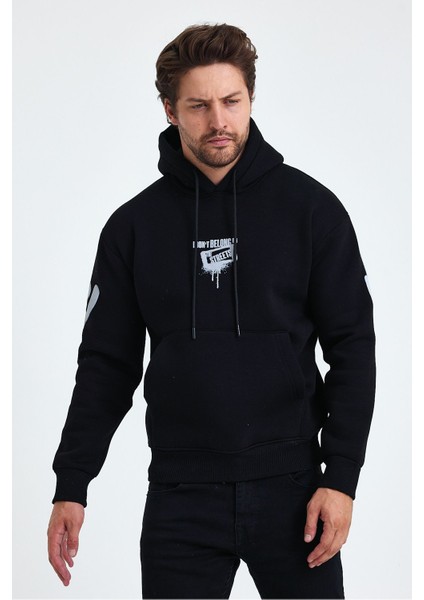 Erkek Standart Fit Normal Kesim Içi Polarlı 3 Iplik Kapüşonlu Pamuklu Sweatshirt