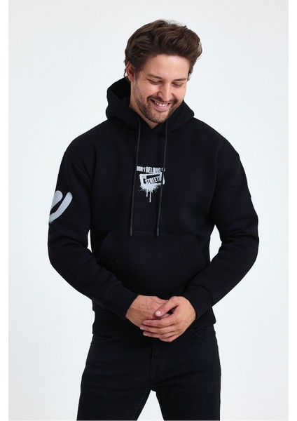 Erkek Standart Fit Normal Kesim Içi Polarlı 3 Iplik Kapüşonlu Pamuklu Sweatshirt