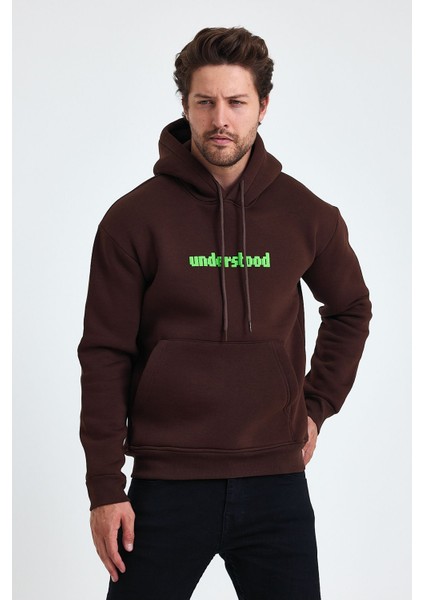 Erkek Standart Fit Normal Kesim Içi Polarlı 3 Iplik Kapüşonlu Pamuklu Sweatshirt