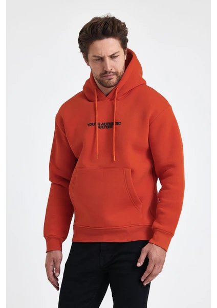 Tarz Cool Erkek Ön ve Arka Baskılı 3 Iplik Şardonlu Kapüşonlu Sweatshirt