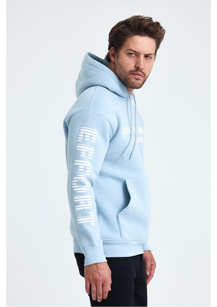 Erkek Yazı Baskılı Regular 3 Iplik Şardonlu Kapüşonlu Sweatshirt