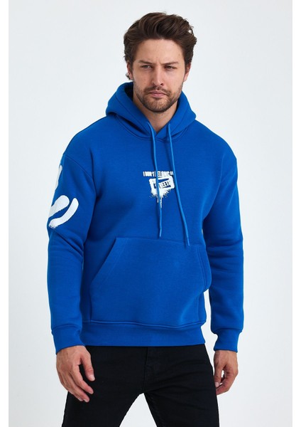 Erkek Standart Fit Normal Kesim Içi Polarlı 3 Iplik Kapüşonlu Pamuklu Sweatshirt