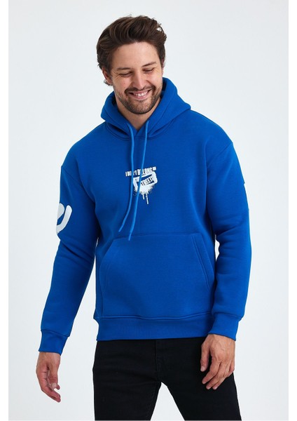 Erkek Standart Fit Normal Kesim Içi Polarlı 3 Iplik Kapüşonlu Pamuklu Sweatshirt