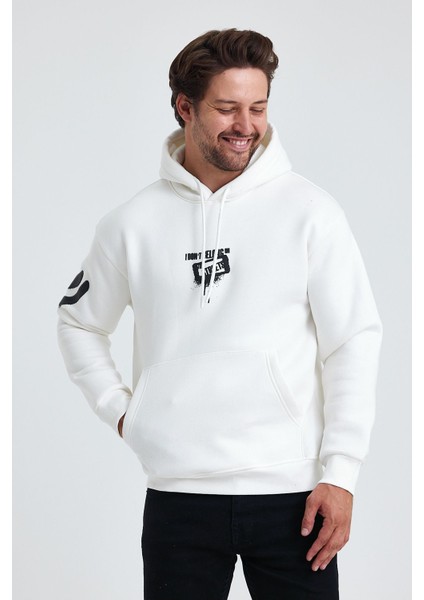 Erkek Standart Fit Normal Kesim Içi Polarlı 3 Iplik Kapüşonlu Pamuklu Sweatshirt