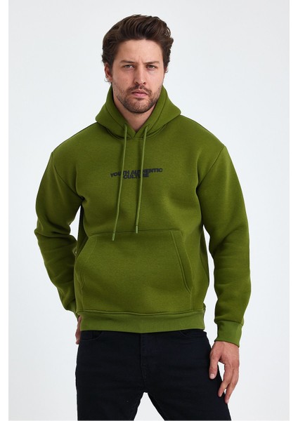 Erkek Ön ve Arka Baskılı 3 Iplik Şardonlu Kapüşonlu Sweatshirt fırsatları