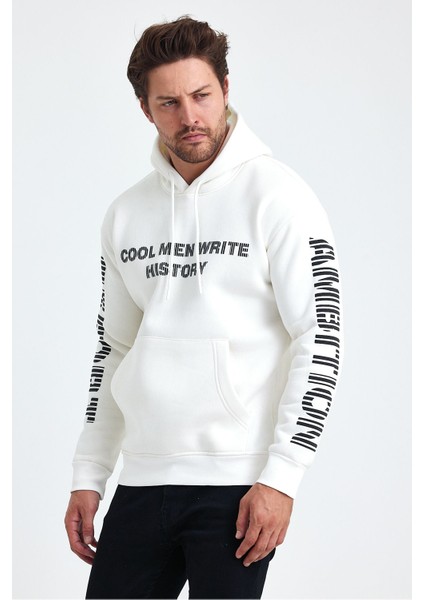 Erkek Yazı Baskılı Regular 3 Iplik Şardonlu Kapüşonlu Sweatshirt fiyatları