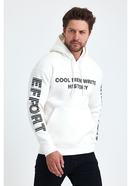 Erkek Yazı Baskılı Regular 3 Iplik Şardonlu Kapüşonlu Sweatshirt modelleri