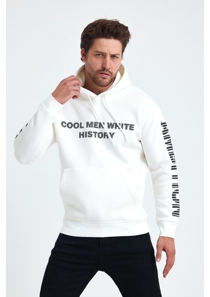 Erkek Yazı Baskılı Regular 3 Iplik Şardonlu Kapüşonlu Sweatshirt fırsatları