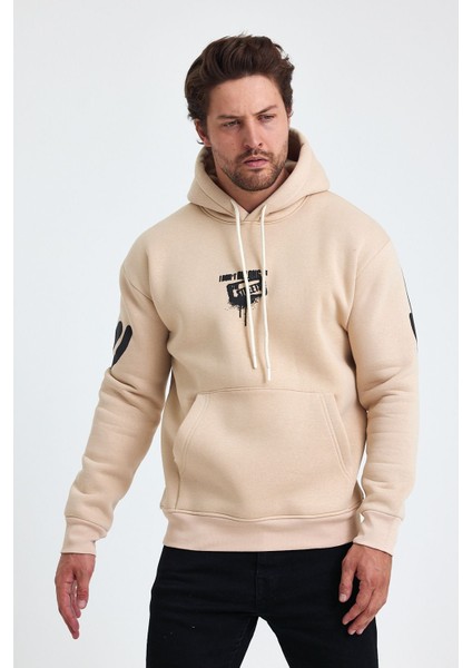 Erkek Standart Fit Normal Kesim Içi Polarlı 3 Iplik Kapüşonlu Pamuklu Sweatshirt