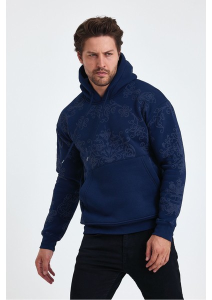 Erkek Selanik Standart Fit Normal Kesim Içi Polarlı 3 Iplik Kapüşonlu Pamuklu Sweatshirt